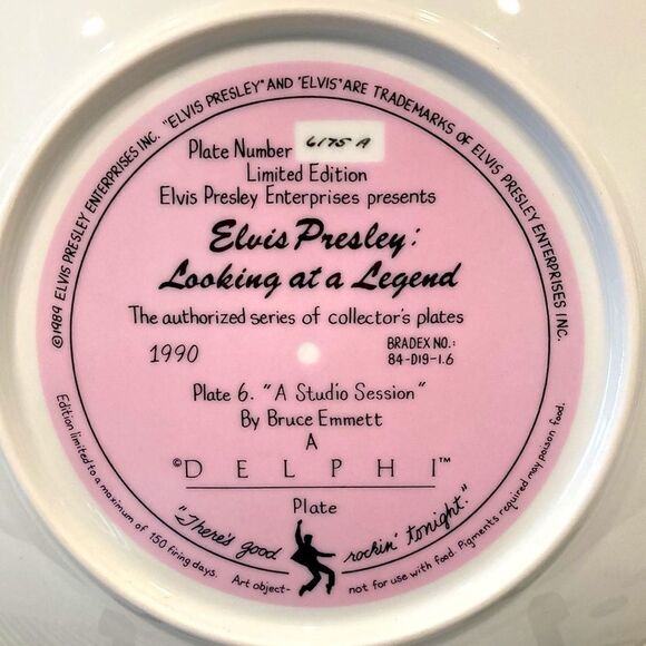 Elvis Presley: Looking at a Legend Plate #6, "A Studio Session" A DELPHI Plate - Picture 4 of 6